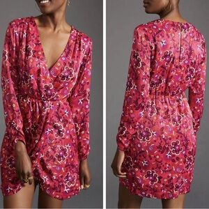 ANTHROPOLOGIE MAEVE Wrap Mini Dress Womens XS Pink Floral V-Neck Boho Trendy